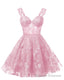 Teens Sparkly Tulle Light Pink Homecoming Dresses Spaghetti Straps Short Cocktail Prom Prom Dress
