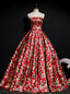 The Best Red Ball Gowns Satin Strapless Print Pleats Quinceanera Dress With Train