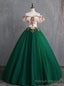 The Cheap Price Green Ball Gown Tulle Off the Shoulder Appliques Quinceanera Dress
