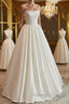 Thin Straps Open Back Ivory Satin Prom Dress Long with Pearls Long Ivory Prom Graduation Prom Dress