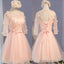 Three-Quarter Illusion Sleeve Clairvoyant Outfit Lace Up Back For Teen Organza Appliques Homecoming Dresses