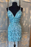 Tight Blue Sequins Short Homecoming Dresses
