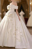 Timeless Ball Gowns Off The Shoulder Short Sleeves Satin White Wedding Dresses Brides Dress