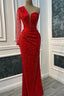 Timeless Red One Shoulder Long Sleeves Sequins Prom Dresses Mermaid Online