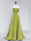 Atmosphere Green A-Line Satin Off Shoulder Long Prom Dress Long Formal Luxury Dignified Party dress