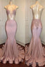 Trendy Pink Beads Spaghetti Strap Prom Prom Gown| Mermaid Prom Prom Gown