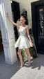 Simple Sequare Neck White Short Prom Dresses Elegant Homecoming Dresses