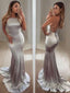 Trumpet/Mermaid Halter Sweep Train Silk like Satin Prom Dresses With Beading