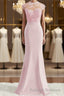 Trumpet/Mermaid High Neck Floor Length Stretch Crepe Bridesmaid Dress with Appliques Lace