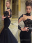 Trumpet/Mermaid High Neck Floor Length Tulle Prom Dresses With Appliques Lace