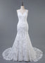 Trumpet/Mermaid Lace V-Neck Sweep Train Wedding Dresses