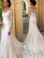 Trumpet/Mermaid Off-the-Shoulder Court Train Lace Wedding Dresses With Appliques Lace