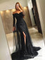 Trumpet/Mermaid Off-the-Shoulder Sweep Train Tulle Prom Dresses With Leg Slit