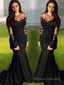 Trumpet/Mermaid Sheer Neck Sweep Train Tulle Prom Dresses With Appliques Lace