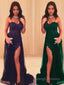 Trumpet/Mermaid Strapless Sweep Train Tulle Prom Dresses With Leg Slit