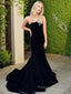 Trumpet/Mermaid Strapless Sweep Train Velvet Prom Dresses
