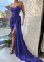 Trumpet/Mermaid Sweetheart Strapless Court Train Satin Prom Dress With Pleated Split