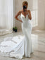Trumpet/Mermaid V Neck Cathedral Train Charmeuse Wedding Dresses With Appliques Lace