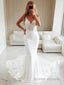 Trumpet/Mermaid V Neck Cathedral Train Stretch Crepe Wedding Dresses With Appliques Lace