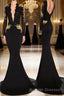 Trumpet/Mermaid V-neck Chapel Train Jersey Prom Dresses With Appliques Lace