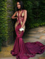 Trumpet/Mermaid V Neck Chapel Train Silk like Satin Prom Dresses