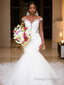 Trumpet/Mermaid V Neck Chapel Train Tulle Wedding Dresses With Appliques Lace