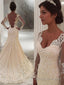 Trumpet/Mermaid V Neck Court Train Lace Wedding Dresses