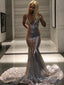 Trumpet/Mermaid V Neck Court Train Sequins Prom Dresses