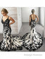 Trumpet/Mermaid V Neck Court Train Tulle Wedding Dress with Appliques Lace