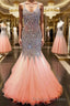Trumpet/Mermaid V Neck Floor Length Tulle Prom Dress With Rhinestone