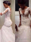 Trumpet/Mermaid V Neck Floor Length Tulle Wedding Dresses With Appliques Lace