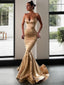 Trumpet/Mermaid V Neck Sweep Train Elastic Woven Satin Prom Dresses