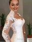 Trumpet/Mermaid V Neck Sweep Train Lace Wedding Dresses With Appliques Lace