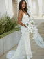 Trumpet/Mermaid V Neck Sweep Train Lace Wedding Dresses With Appliques Lace