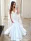 Trumpet/Mermaid V Neck Sweep Train Satin Wedding Dresses