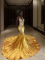 Trumpet/Mermaid V Neck Sweep Train Sequins Prom Dresses With Appliques Lace