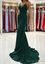 Trumpet/Mermaid V Neck Sweep Train Sleeveless Elastic Satin Prom Dress