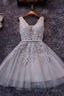 Tulle A Line V Neck Knee-length Lace Short Prom Dresses,Homecoming Dress with Applique