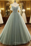 Tulle Ball Gown Long Prom Dresses With Beading,Evening Dresses,Charming Dance Dress