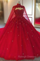 Tulle Ball Gown Wedding Dress, With Cape Prom Dresses, Evening Dresses