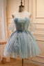 Tulle Beaded Off-the-Shoulder Lace-Up Back A Line Prom Dress