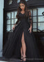 Tulle Long Dress Floor Length A Line Full/Long Sleeve Sweetheart Zipper Prom Dress With Appliqued