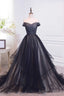 Tulle Pleats Black Off The Shoulder Long Prom Dresses
