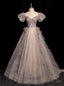 Tulle Sequins Puff Sleeve Beading Prom Dress