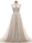 Tulle V-Neck Appliques Lace Wedding Dresses