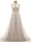 Tulle V-Neck Appliques Lace Wedding Dress
