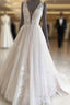Tulle Wedding Dress Plunge Neck Appliques