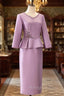 Two Piece Cocktail Dresses Elegant Dress Wedding Party Tea Length Long Sleeve V Neck Satin Mother Of The Bride Dresses