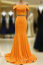 Two Piece Orange Prom Dress Mermaid Off Shoulder