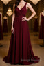Two Pieces Burgundy Long Prom Dresses, Dark Wine Red 2 Pieces Long Formal Bridesmaid Dresses